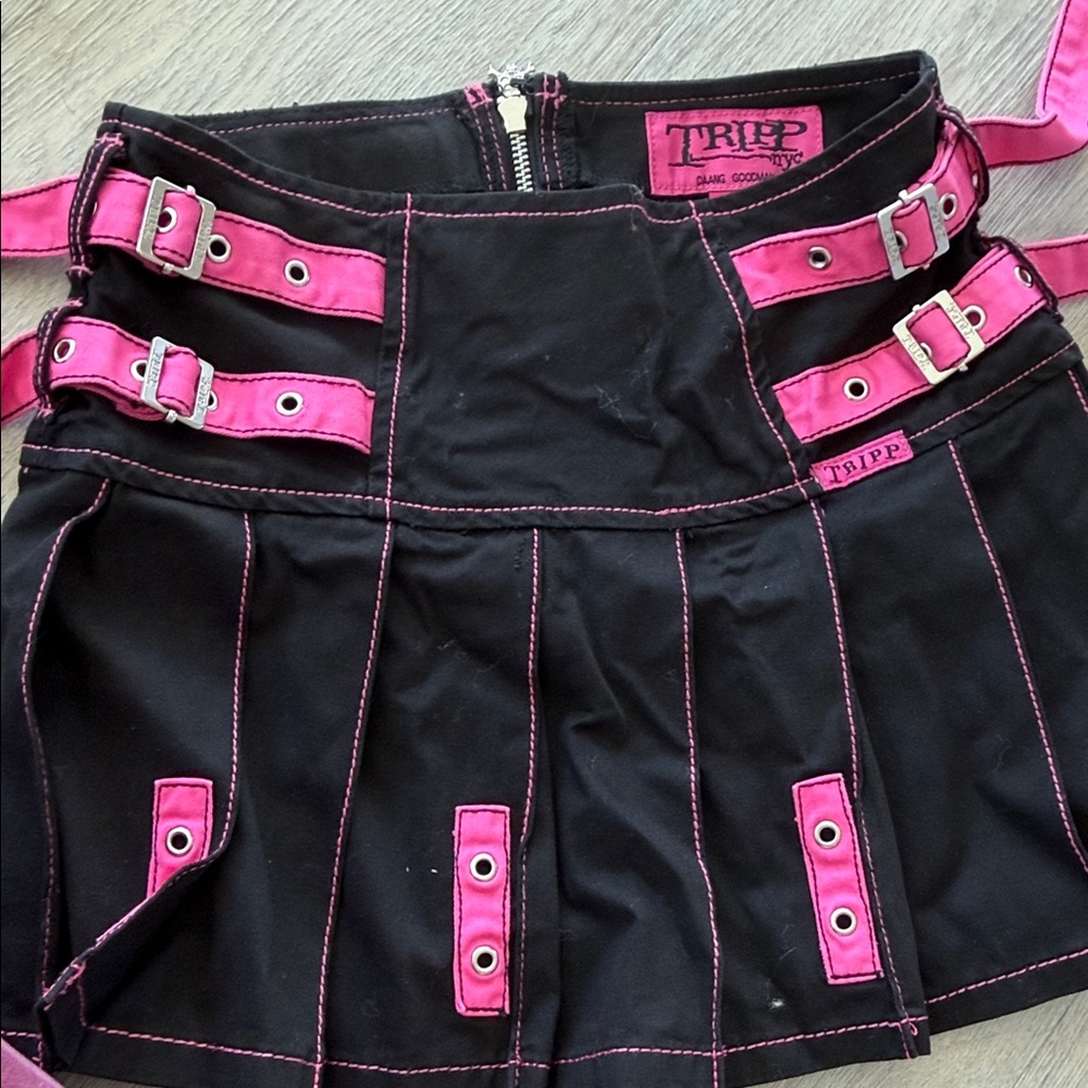 Tripp NYC Black Mini Skirt with Hot Pink Trim